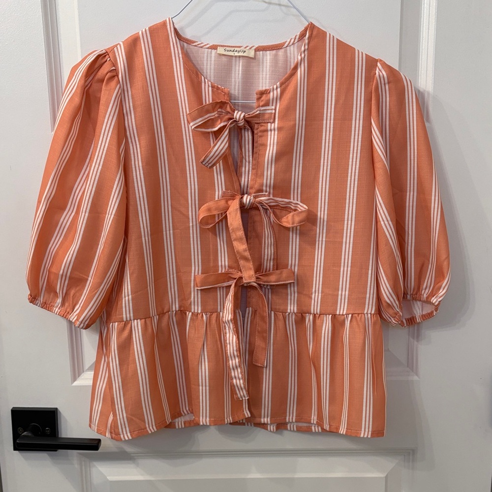 Sunday Up Orange and White Striped Blouse